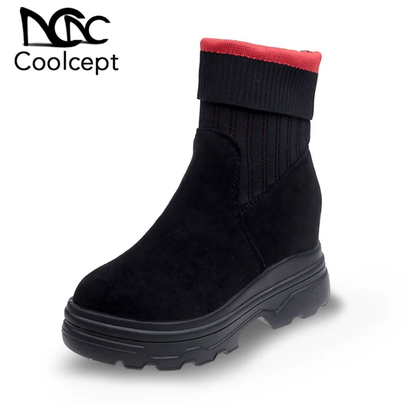 

Coolcept Thick Bottom Women Ankle Boots Flying Weaving High Top Sneakers Platform Winter Leisure Women Footwear Size 35-40
