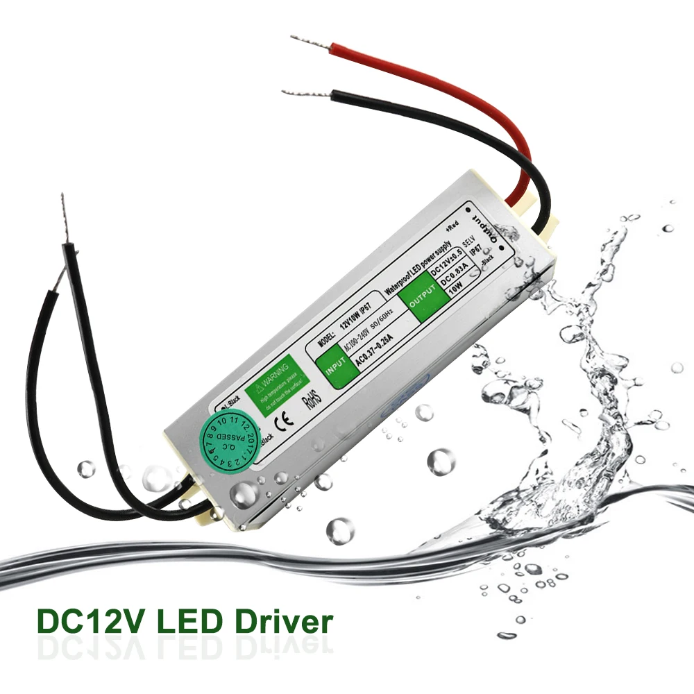 Водонепроницаемый трансформатор DC 12 В 10 Вт светодио дный Питание 0.8A светодио дный драйвер Алюминий сплав IP67 адаптер для светодио дный