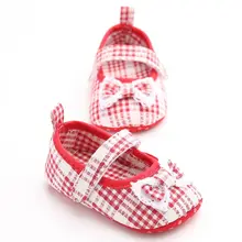 Newborn Baby Girls Spring Sweet Tartan Cotton Bow-knot Soft Sole Non-slip Kids Princess Shoes