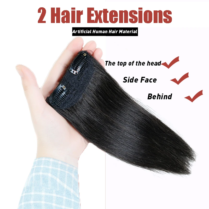 

1pc Hair Extensions 6" 8" 12" 16" Handmade Straight 2 Clip In Hair Extensions Synthetic Natural Hair
