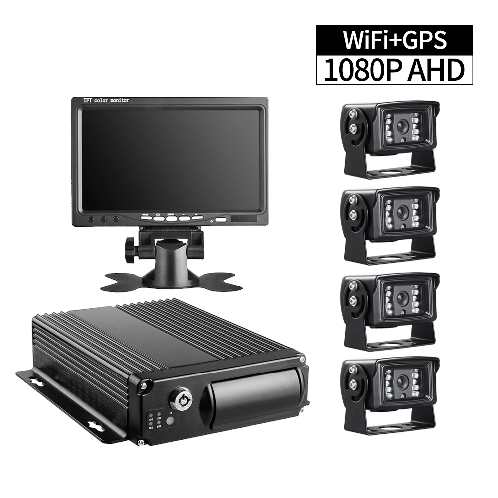 

7Inch Screen VGA Monitor 4CH Wifi GPS SD Car Mobile Dvr Remote Video Monitoring Bus Recorder With 4Pcs Waterproof 1080P Cameras