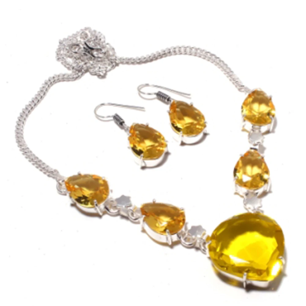

Citrines Necklace Earing Silver Overlay over Copper , 45.5cm, FRN0033