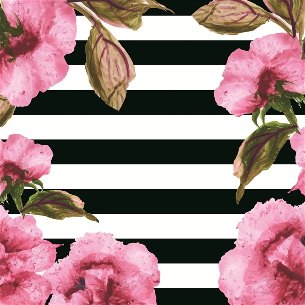 

Laeacco Flowers White Black Stripes Portrait Photography Backgrounds Customized Photographic Backdrops For Photo Studio