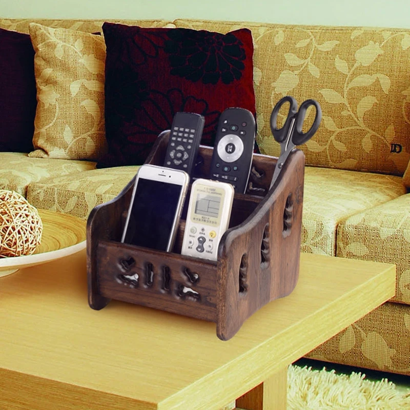 Solid wood remote control storage box living room multi function