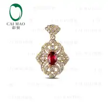 CaiMao 18KT/750 желтое золото 0.70ct с натуральным красным Рубином& 0,35 ct полный разрез Алмазный обручение украшение-подвеска с драгоценными камнями
