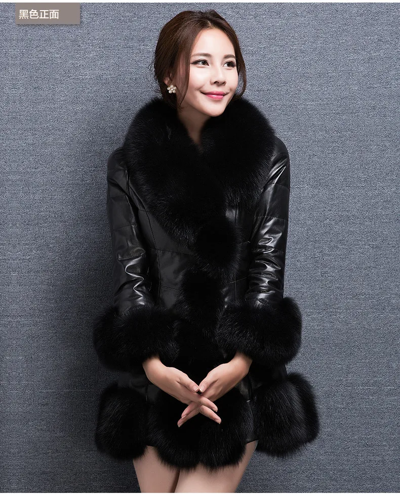 new high quality women's! fur coat fox fur collar sheep skin fox long coat winter coat women's plus size S-4XL