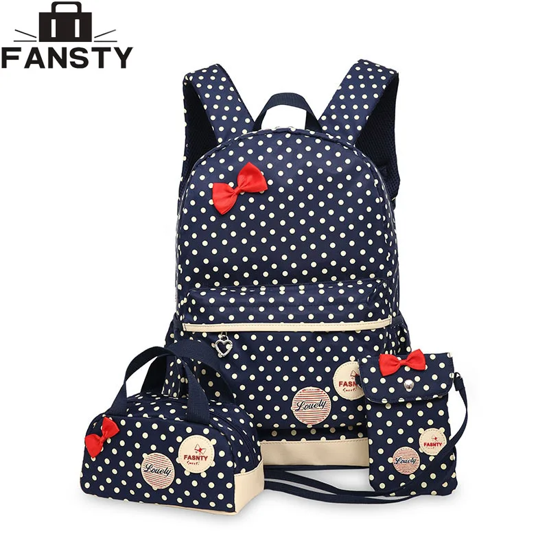 جديد فتاة المدرسة الطالب على ظهره لطيف القوس 3 أجزاء البولكا نقطة أكياس Crossbody للنساء حقائب السفر الكتب الاطفال قلم رصاص حالة