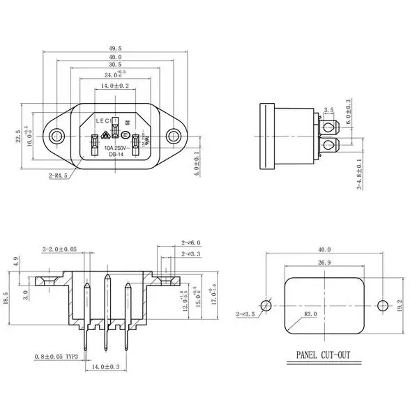 10 шт. разъем питания AC 250 В 10A черный 3 контакта IEC320 C14 вход|inlet|inlet socket |