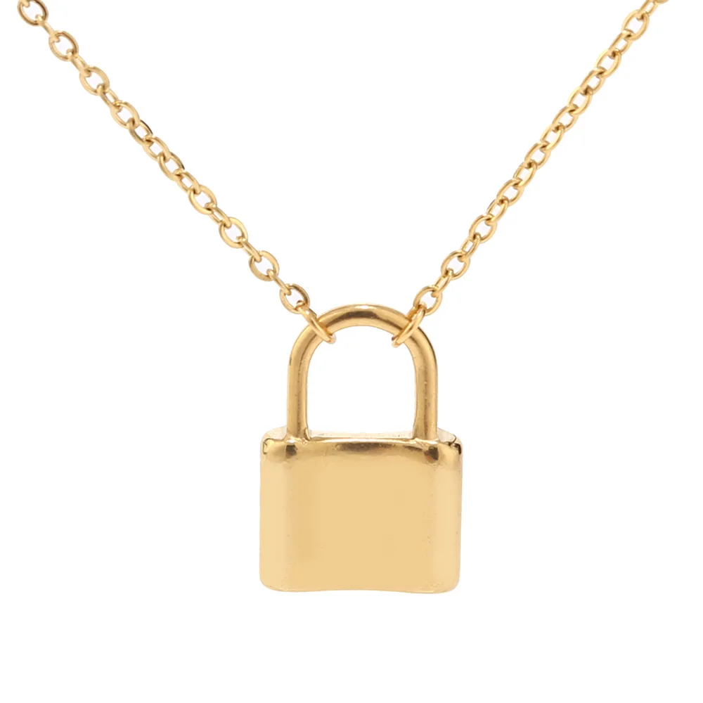 

1pcs Top Quality Never Fade Stainless Steel Gold Tone Lock Square Lock Pendant necklace Padlock charms Choker Necklace jewelry