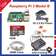 2016 New Arrival Raspberry Pi 3 Model B Starter Kit with EU/US/AU/UK Power+Case+Cooling Fan+16GB SD Card+HDMI+Copper Heatsinks