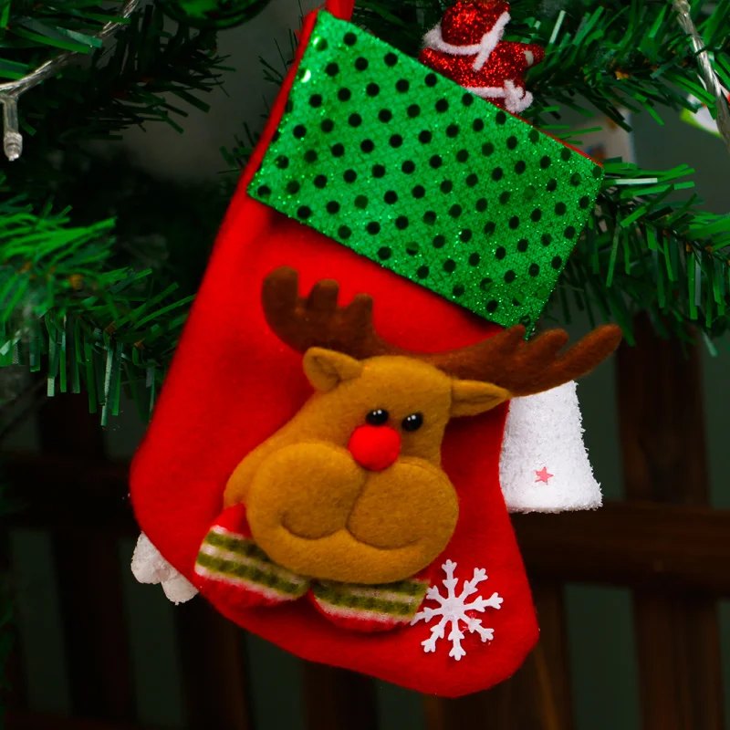 4 шт./лот, рождественские носки с изображением Санта-Клауса, лося, снеговика, носки, яркие подарочные сумки, рождественские украшения, новогодние праздничные вечерние носки с орнаментом