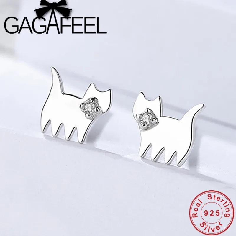 GAGAFEEL Мода стерлингового серебра 925 Симпатичные серьги-гвоздики Кристалл кошки серьги для женщин девушки серебряные ювелирные изделия аксессуары