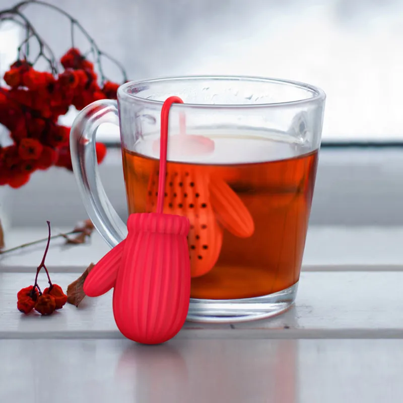 

Cute Christmas Santa Glove Shaped Tea Infuser Ball Silicone Tea Diffuser Glass Cup Mug Tea Making Strainer Kitchen Baking Tools