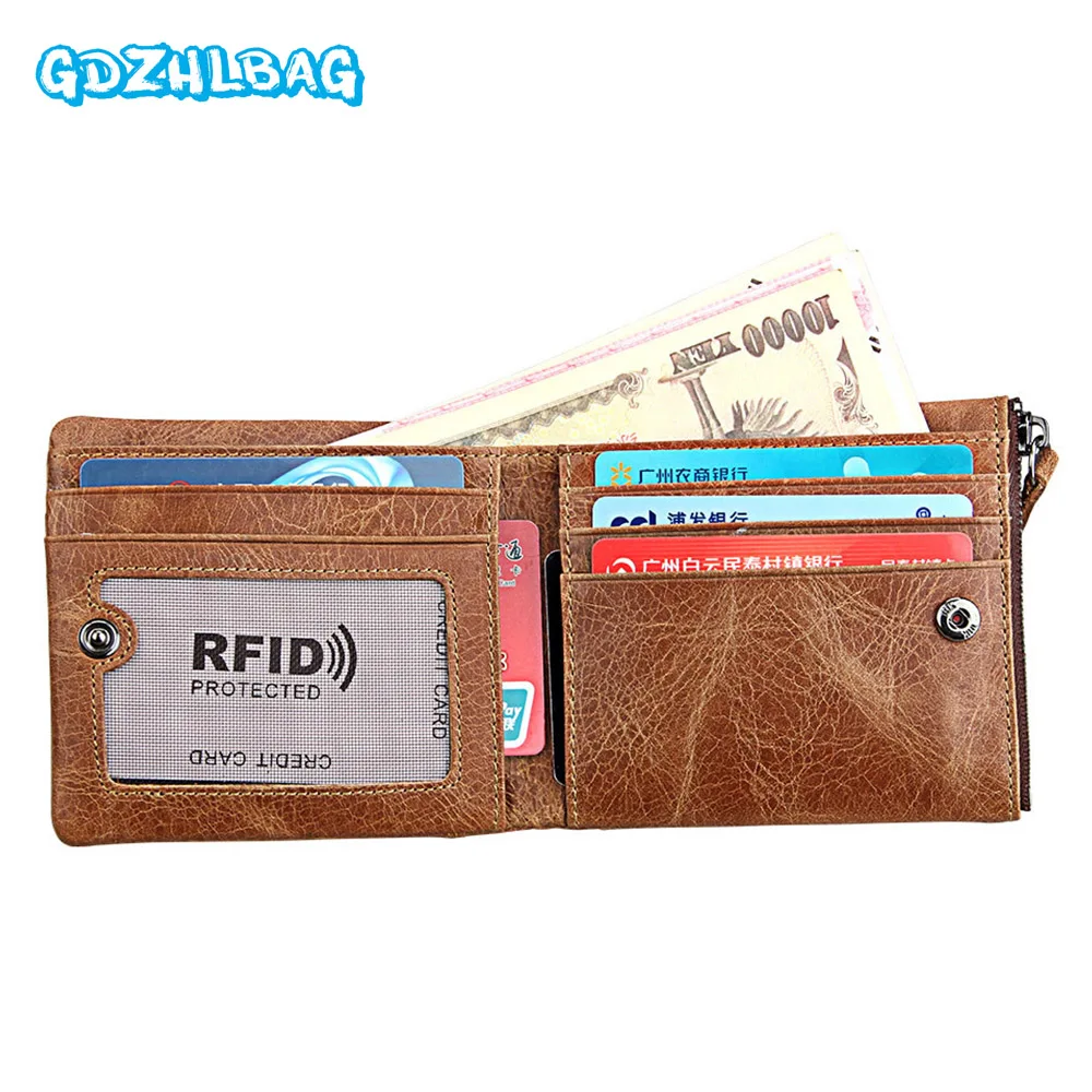 GDZHLBAG Genuine Leather Men Rfid Wallets Genuine Leather Walet Men