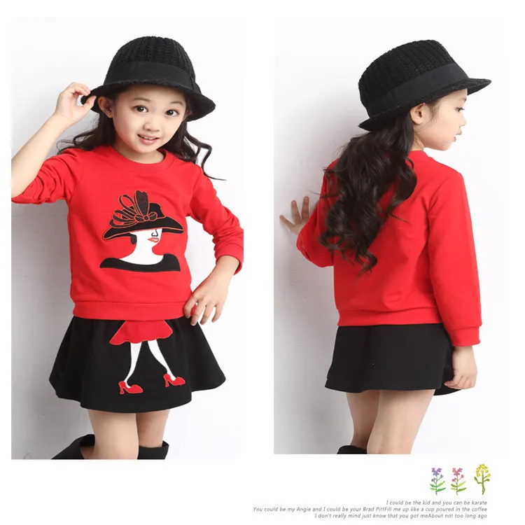 

2015 Hot & New Children's Clothing Spring OEM Cartoon Print Dress Casual Girls Children Skirt Suit Clothing Set