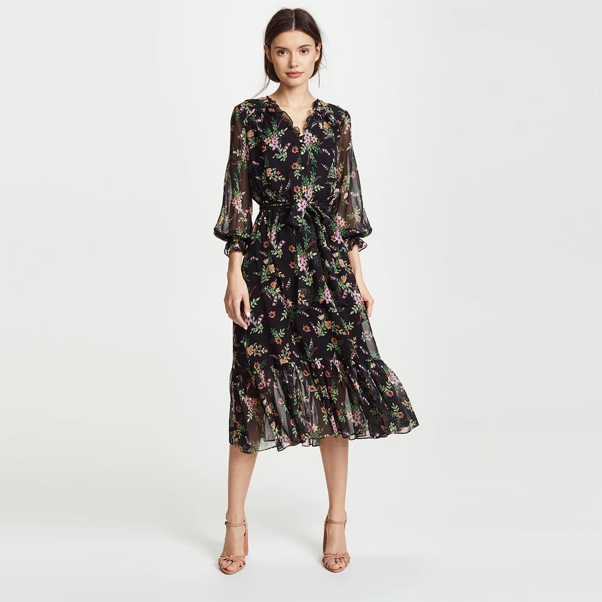 

Summer 2019 A New Mid-and Long-length Dress with Small Shredded Wood Earlace and Micro-perspective Was Used black Dress Women