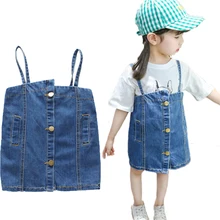 Новые летние девушки джинсовые комбинезоны детские джинсовые комбинезоны с ремнями для маленьких девочек штаны с подтяжками комбинезоны с пуговицами для девочек Костюмы