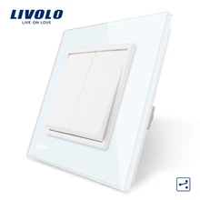 Livolo Manufacturer EU standard Luxury White Crystal Glass Panel, Two Gangs,2 Way Push Button Home Wall Switch, VL-C7K2S-11