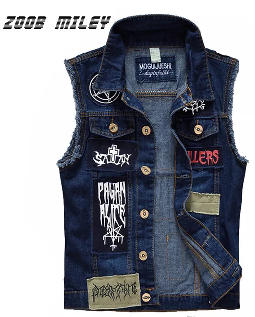 Classic Vintage uomo Giubbotto di Jeans Senza Maniche Giubbotti Disegni di  Patch della Roccia Punk di Stile di Modo Strappato Cowboy Sfilacciato Denim  Della Maglia Serbatoi|vest dress|vest inflatablevest buckle - AliExpress