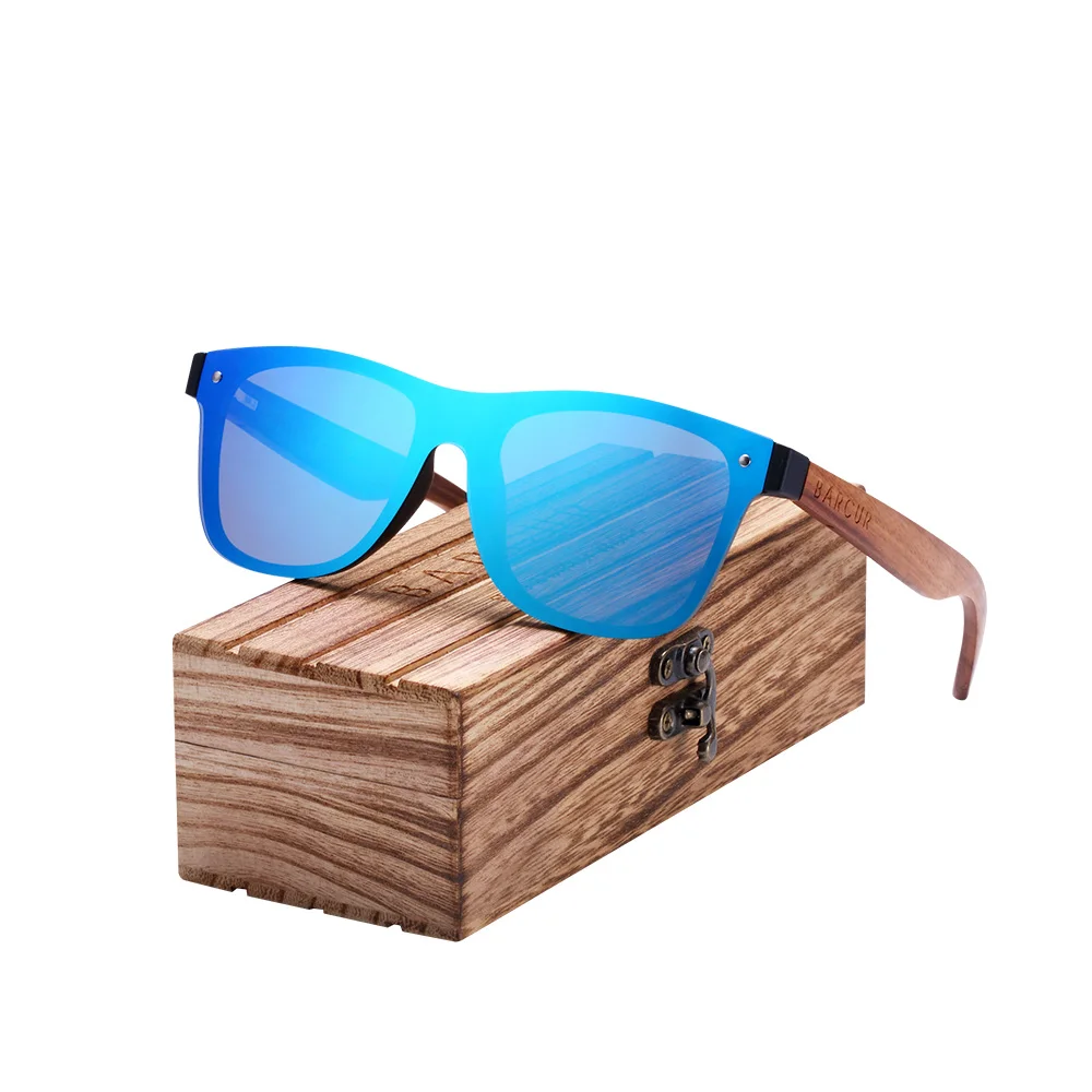 BARCUR Polarized Zebra Sunglasses Wooden Vintage Style BC4126