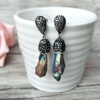 

Wholesale 5pairs Natural geode druse Agat e stone charms Earrings,Pave Crystal Rhinestone Charm Jewelry earrings ER295