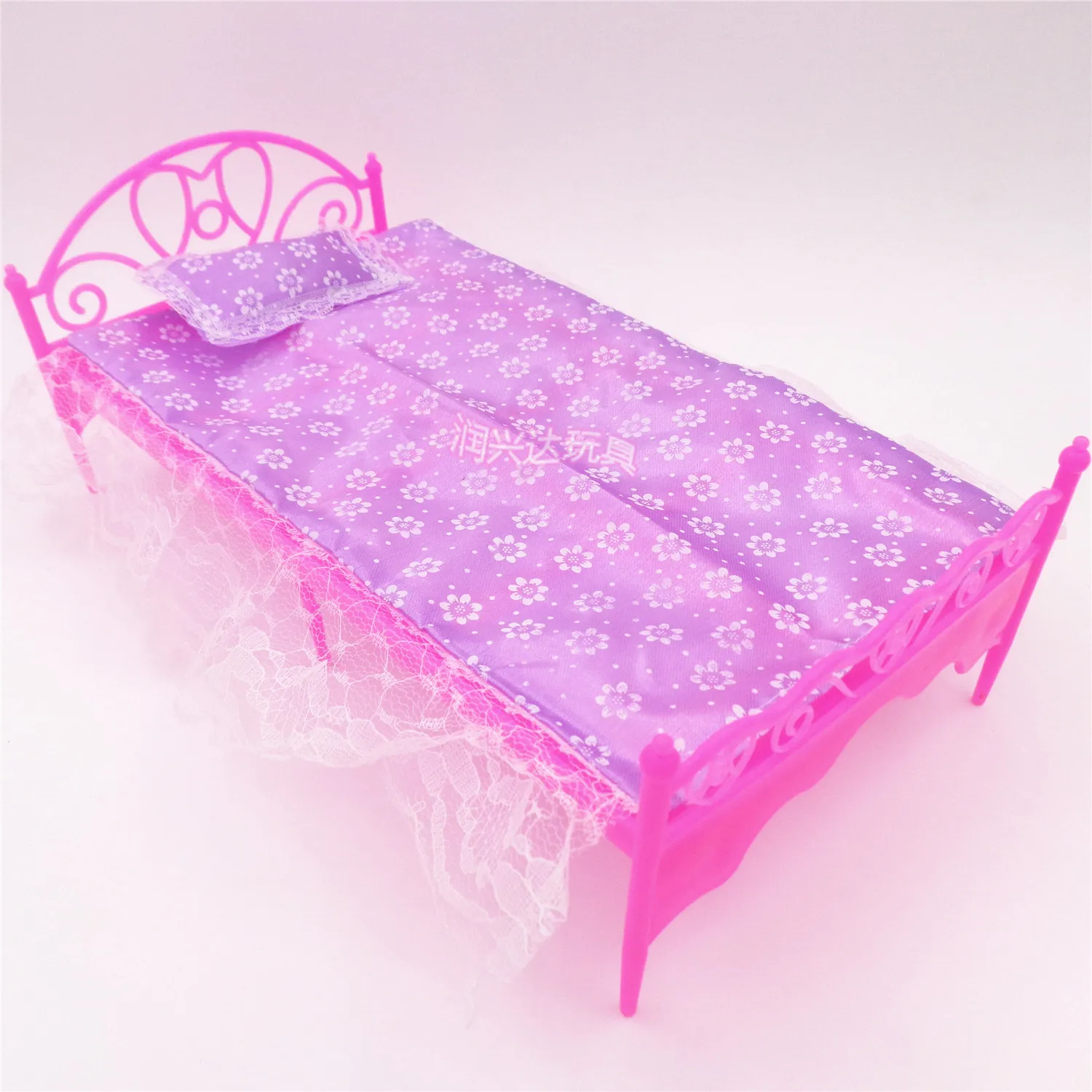 Mini Bed with Pillow for Dolls Dollhouse Bedroom Furniture Color Toy