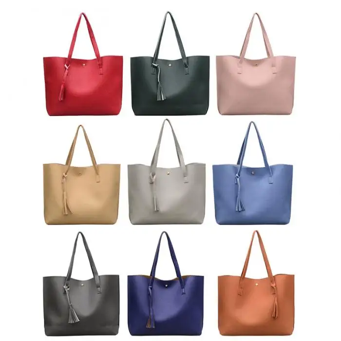 Модные сумки с бахромой, женская сумка через плечо из искусственной кожи, Большая вместительная сумка, женские одноцветные сумки в минималистическом стиле