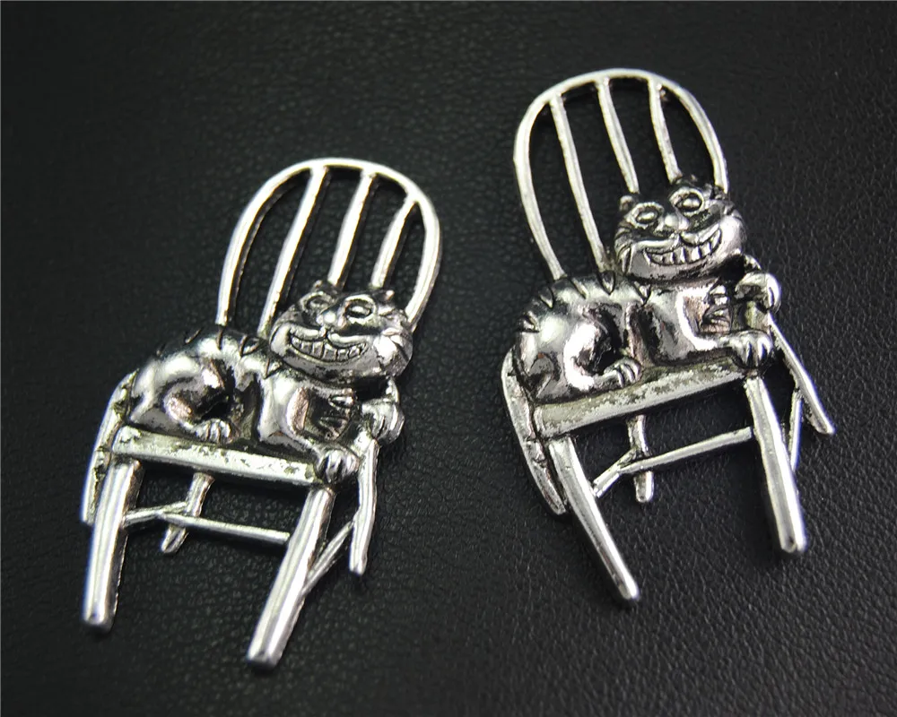 10Pcs Antique Sliver Cat Sat On Chair Charm Fit Bracelets Necklance DIY Metal Jewelry Making 41x22Mm A2063