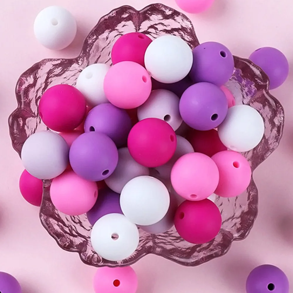 

TYRY.HU 50pc Food Grade Silicone Round Loose Beads 12/15mm Safe Nursing Baby chewable Teething beads For Baby jewelry Making