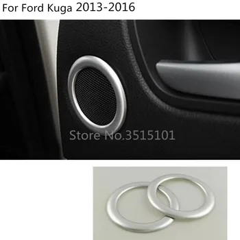 

Car Stick ABS Silver Detector Inside Door Audio Speak Sound Ring Lamp Trim Hood 2pcs For Ford Kuga Escape 2013 2014 2015 2016