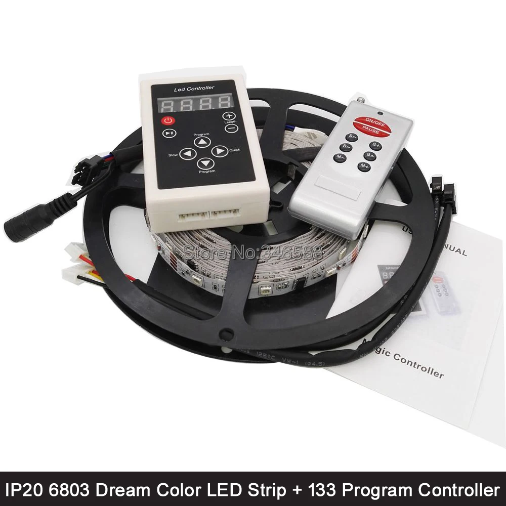 IP20 неводостойкая 5 м 12 В 6803 IC Dream color RGB светодиодная лента 5050 SMD 30 светодиодный/м чеканка волшебный цвет+ 133 программа RF контроллер