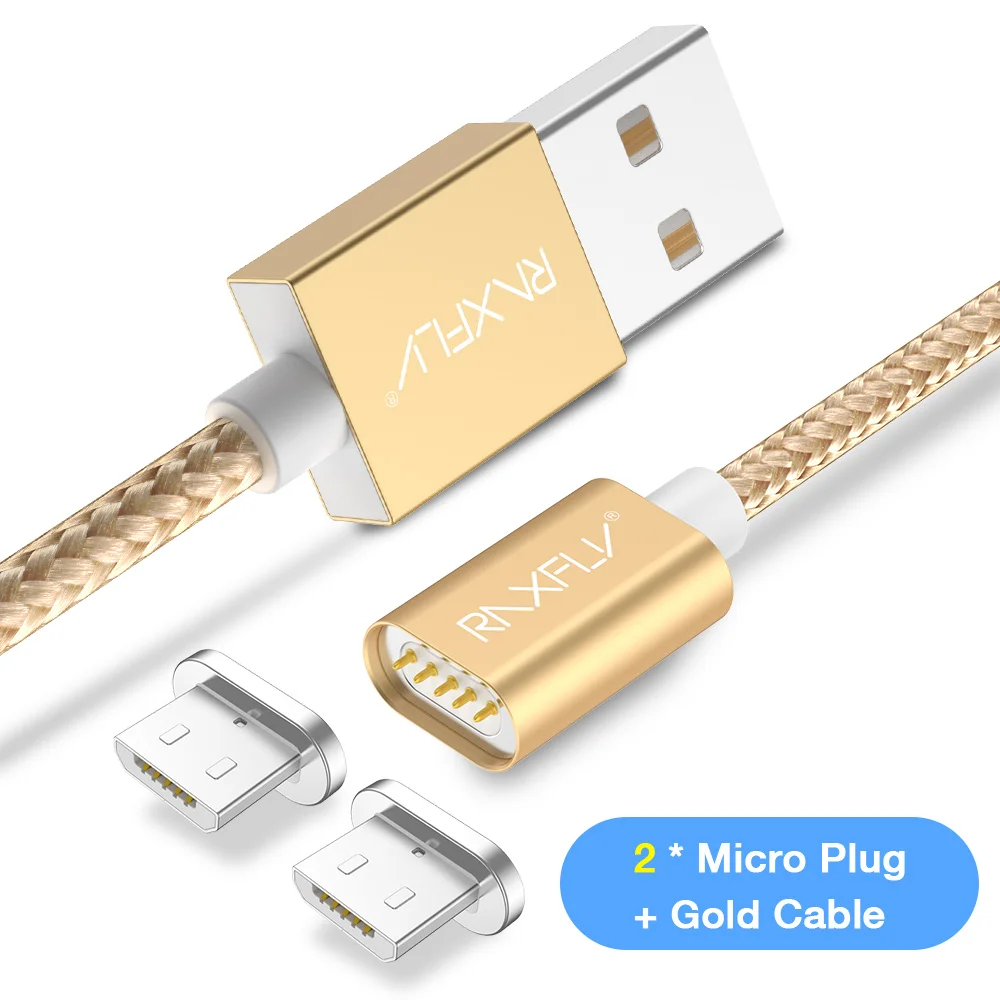 Магнитный зарядный кабель RAXFLY для samsung Note 8 9, кабель Micro usb type-C, Магнитный зарядный кабель USB для iPhone XS Max - Цвет: Golden 2 Micro USB
