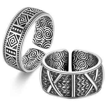 

S999 Sterling Silver Retro Lord With The Retro Thai Silver Pattern X Couple Ring Index Finger Men And Women Open Ended Ring