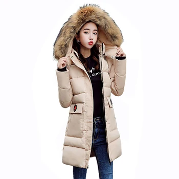 

Rlyaeiz 2018 Fashion Fur Collar Winter Jacket Women Mid-long Warm Thicken Parka Coat Big Pockets Hooded Women Winter Overcoat