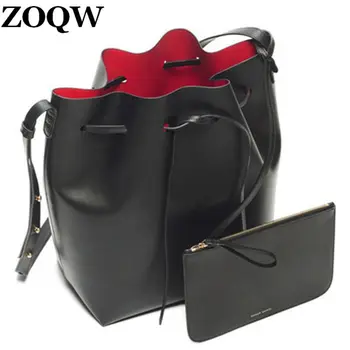 

2016 New Fashion Women Bucket Bags Hot Sale European And American Style Woman Shoulder Bag Cow Split Leather Send Wallet WUJ0209