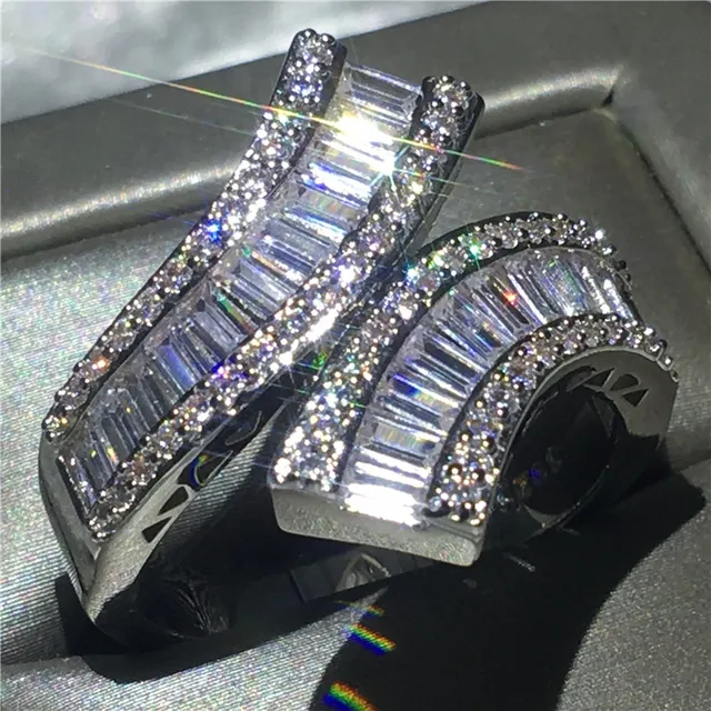 Fashion Promise ring 925 Sterling silver Princess cut  AAAAA Cz Stone Engagement wedding band ring for women Men Finger jewelry