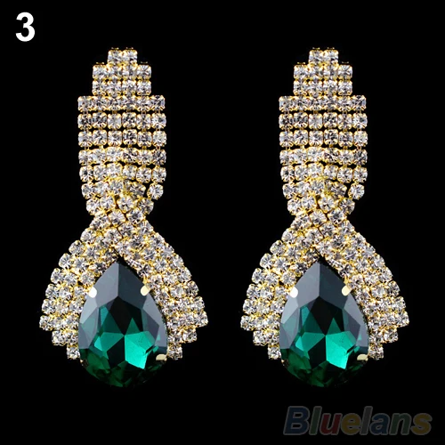 Bluelans Charming Women's Sparkling Rhinestone Luxury Waterdrop Crystal Golden Drop Earrings