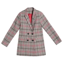 Yingaoxuefei 2018 Spring Women’s Double Breasted Plaid Cardigan New Casual Spring Loose Long Spring Windbreaker