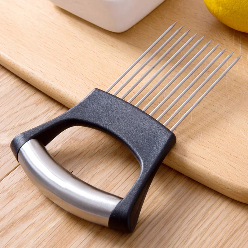 Kitchen Gadgets Stainless Steel Onion Cutter Easy Cut Onion Holder Vegetable Slicer Tomato Cutting Aid Chicken Meat Fork (2)