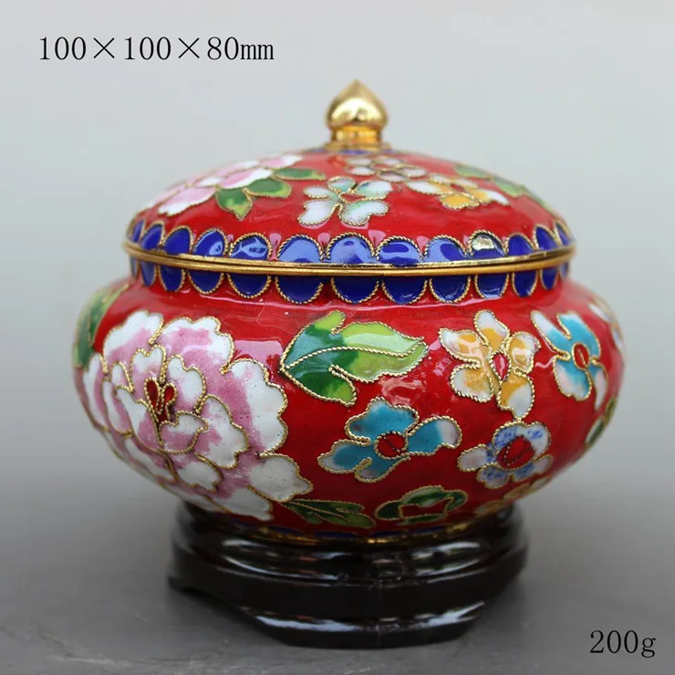 

Enamel Cloisonne filigree craft tea canister storage tank storage tank red ornaments