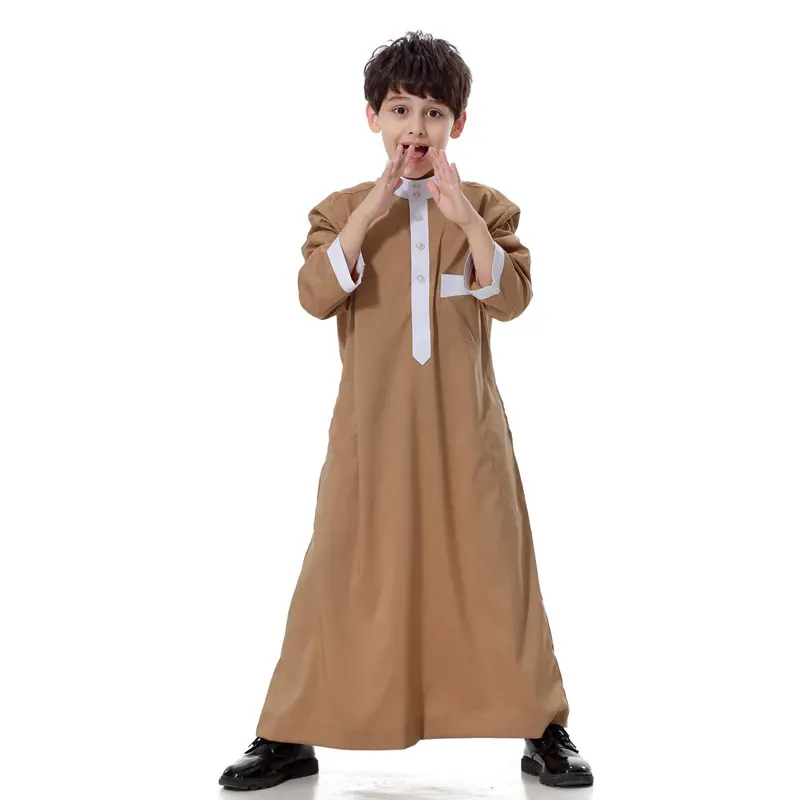 4-15Years детская Jubah мусульманский абайя, арабское халаты для мальчиков 4 цвета с длинным рукавом мусульманские кафтан халат Повседневное блузки рубашки Костюмы