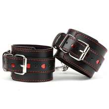PU Leather Sexy Handcuffs Black Hollow LOVE Restraints Foot Cuffs Bdsm Sex Toys for Couples Bondage Erotic Womens Lingerie