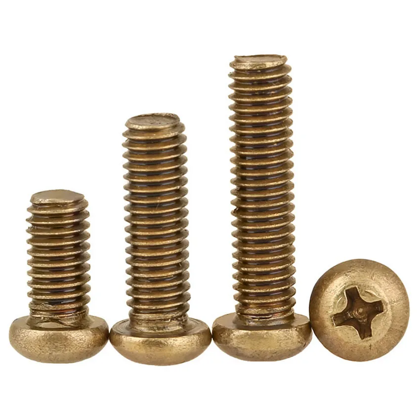 10 50Pcs Copper Round Head Machine Screws M2 M2.5 M3 M4 M5 M6 Phillips Cross Pan Head Brass