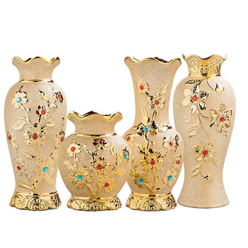 Роскошная Европейская позолоченная керамическая ваза для домашнего декора Креативный дизайн фарфоровая декоративная ваза для цветов для свадебного украшения
