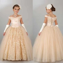 Роскошное детское платье с цветочным узором для девочек, пышное платье подружки невесты на свадьбу, бальное платье на выпускной, принцесса вечернее платье, длинное A31