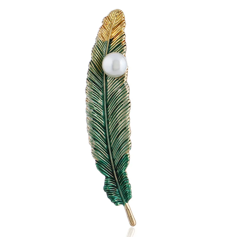 

Vintage Feather Pearl Brooch Pins Corsage Brooches Fashion Jewelry Accessory Gifts For Women Sweater Coat Costume Decoration