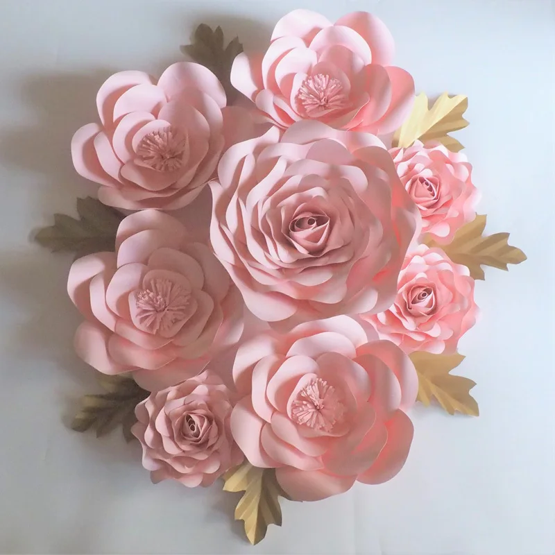Сделай Сам 8 шт. гигантские бумажные цветы 7 листьев Флорес искусственные Флер Искусственные Свадебные и Вечерние Декорации для детской комнаты - Цвет: Baby pink