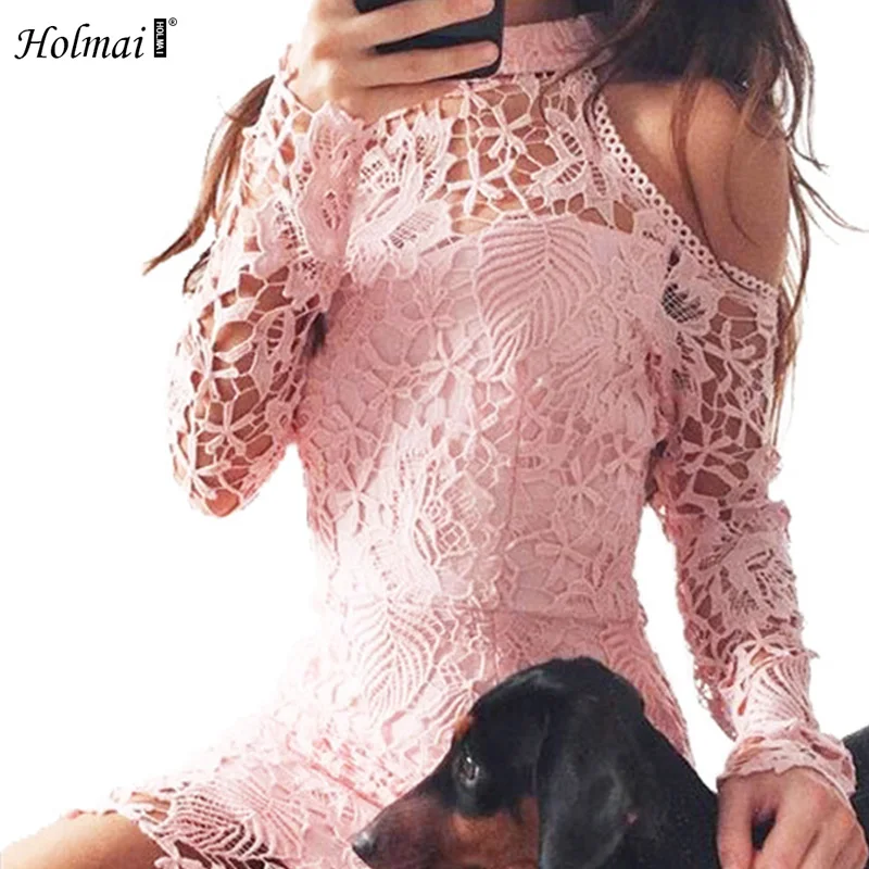 Holmai 2017 Женский сексуальный Утечки Плечо осень с длинным рукавом Миди partydress