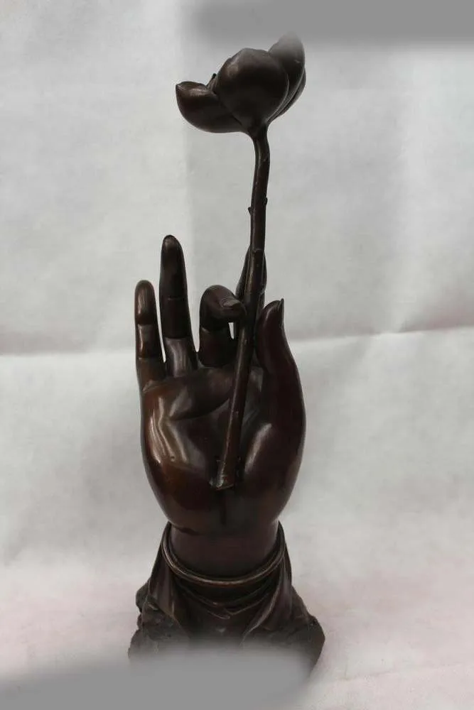 

18"China Chinese Fengshui beautiful Bronze lotus flower Buddha Hands Statue