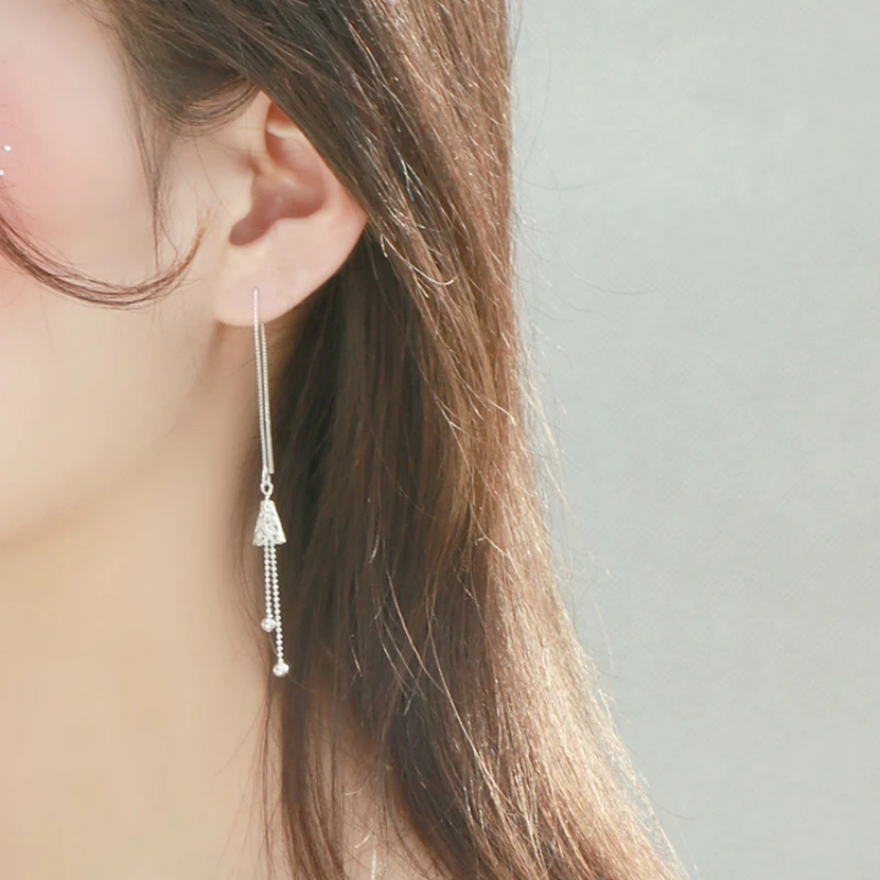 

Beautiful Style Silver Round Beads Long Tassels Earrings 925 Carved Hollow Wind Bells Earrings For Women Party Birthday Gifts